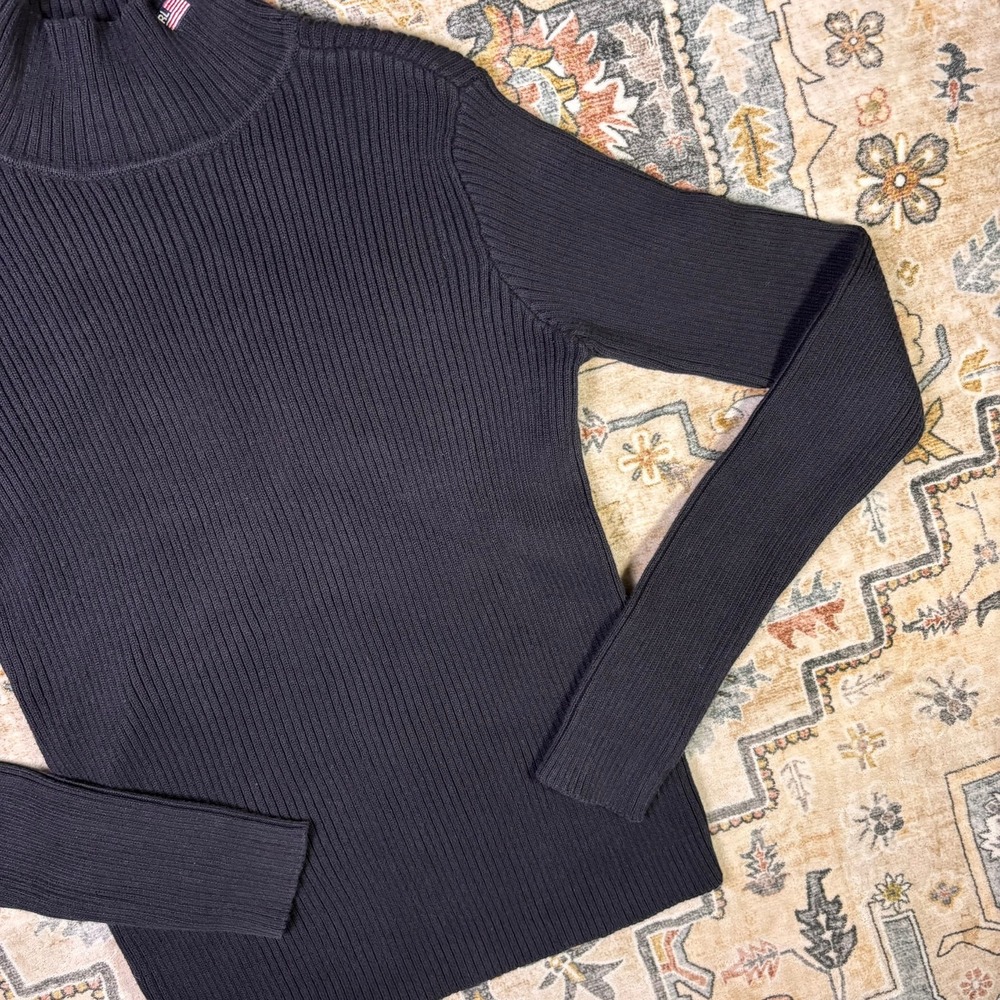 Vintage Polo Jeans Co Ralph Lauren Black Ribbed Mock Neck Sweater Flag Logo y2k - Picture 6 of 12